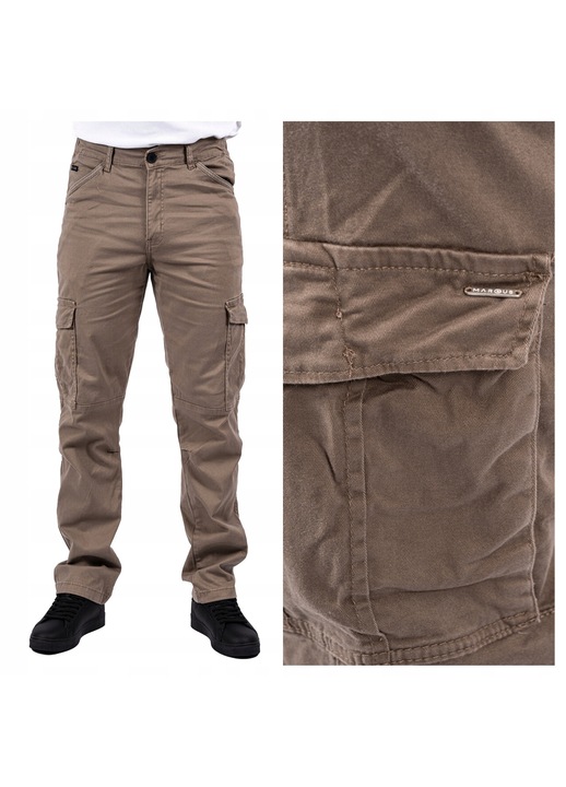 Мъжки панталони, Marcus, Jeremy Cargo, Дълги, Прав силует, Средна талия, 5 джоба, Цип, Памук, S INTL, Кафяв