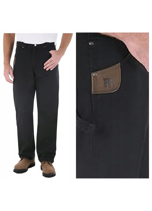 Pantaloni Barbati, Wrangler, Riggs Workwear Carpenter, Lungi, Straight Fit, Talie Inalta, 5 Buzunare, Fermoar, Bumbac, W31-L32 US, Negru