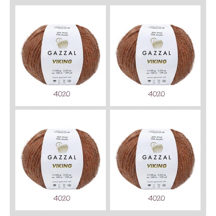Fir de tricotat / crosetat Gazzal VIKING, Compozitie: Lana 30%, Acril 70%, Greutate / lungime: 100 g / 100 m culoare 4020 4buc