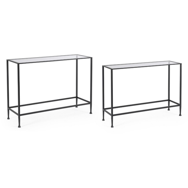 Set 2 console otel negru sticla securizata Zelena 101.5x30.5x74h; 106.5x35.5x79h
