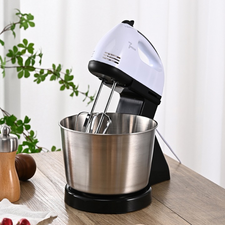 Mixer cu Bol din Inox 4L YONSA, 380W, 7 Viteze, Design 2-in-1 (Fix si Manual)