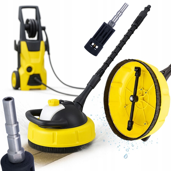 Perie rotativa cu dozator, set cu adaptor QC/D12, pentru curatarea suprafetelor, plastic, galben/negru