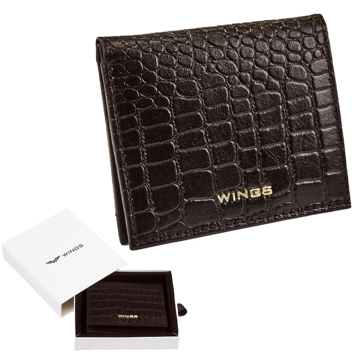 Portofel Piele Naturala Dama Negru Cu Protectie Rfid, Portofel Mic Elegant Cu 6 Carduri Compartiment Bancnote Si Buzunar Monede, Portofel Compact Premium Pentru Femei