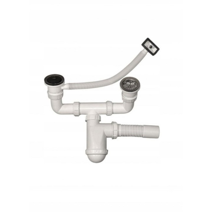 Sifon chiuvetă bucătărie 3M, 2 compartimente, cu preaplin, elastic