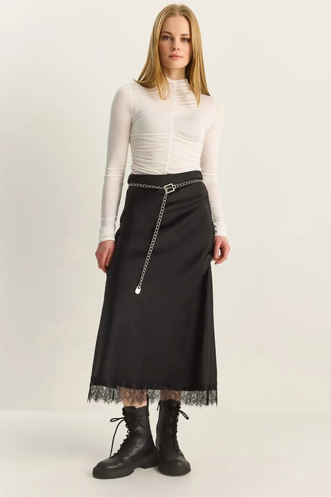 Fusta maxi, Bianco Lucci, croiala in A, neagra, satin