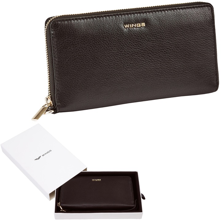 Portofel Dama Din Piele Naturala Cu Curea Pentru Incheietura Si Protectie Rfid, Portofel Elegant Cu 9 Sloturi Carduri, 2 Compartimente Mari Si Buzunar Monede, Portofel Incapator Femei Cu Cutie Cadou