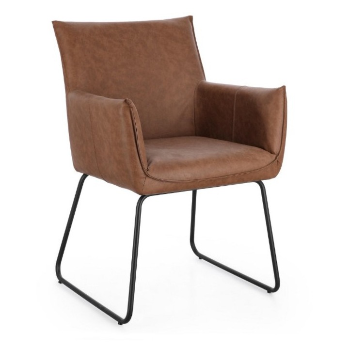 Комплект 2 трапезни стола стомана черна еко кожа коняк Evelyn 64x60x88h