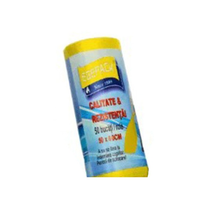 1 Кутия X 50 Ролки Торби - Жълти Домакински EGEPACK / за смет 35 L, Селективни за Пластмаса и Метал HDPE, 50 Броя на Жълта ролка