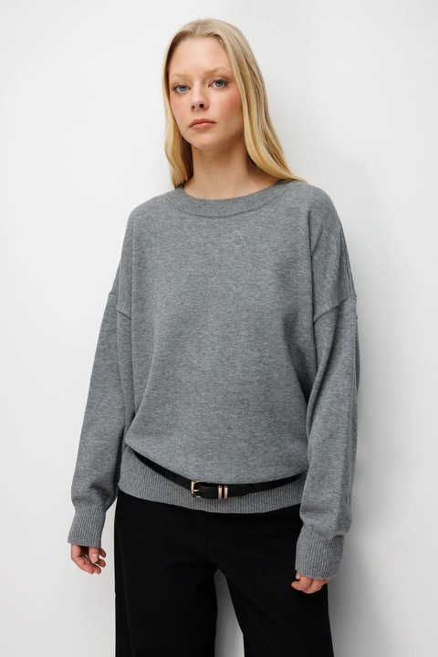 Pulover tricotat supradimensionat, Mixray, gri inchis, 100% poliester, One Size INTL