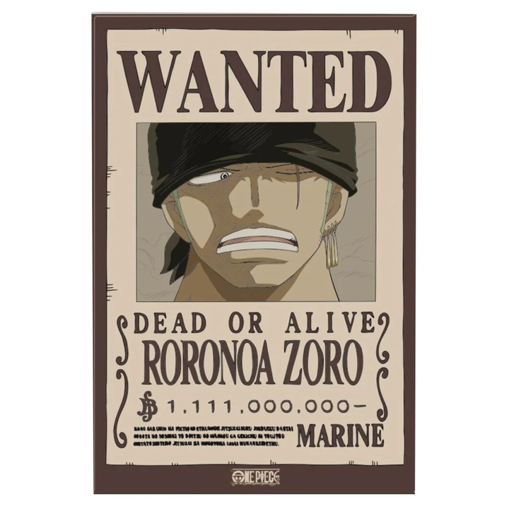 Standard One Piece mágnes - Wanted ZoroJellemzők:- mágnes, amely bármilyen fém felületen használható- ideális a hűtőszekrényed dekorálására- anyag: matt nyomtatott papír- méretek: 5, 5 x 8 cm