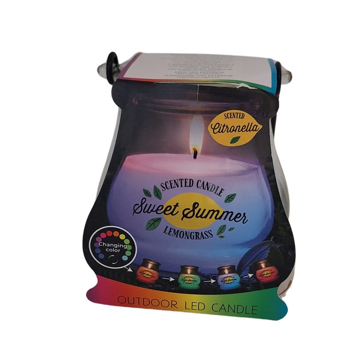 Външна LED свещ с многоцветна светлина, аромат на цитронела – Sweet Summer Lemongrass