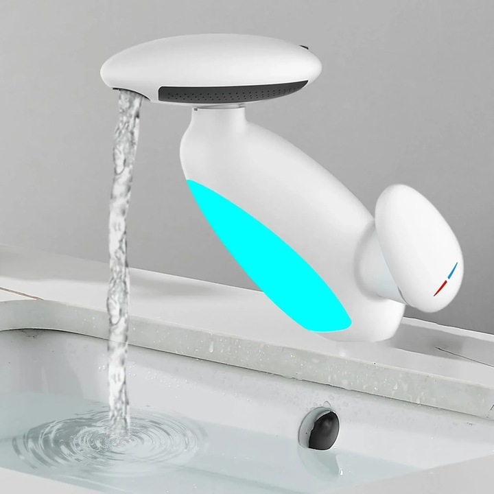 Baterie Chiuveta Baie Premium cu 4 Tipuri de Jet Promagg® – Cap Retractabil si Iluminare LED - ALB