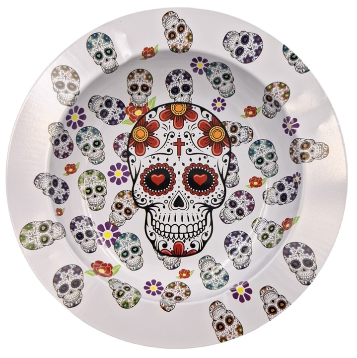 Scrumiere metalica deschisa craniu, 13,8x1,7cm, multicolor