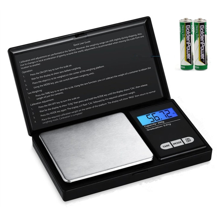 Cantar digital de buzunar 500g, precizie 0.01g, cantar mic pentru alimente, cantar pentru bijuterii, cantar pentru cereale in uncii