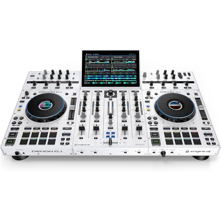 Denon DJ Prime 4+ White – DJ Controller Standalone cu 4 Deck‑uri, Wi‑Fi Streaming, Ecran Touch 10.1″, Sampler & FX Profesionale