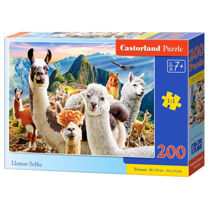 Пъзел 200 части, Лука, Селфи с лами, многоцветен