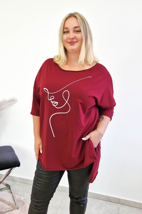 Tricou dama, nelino, asimetric, rosu, bumbac