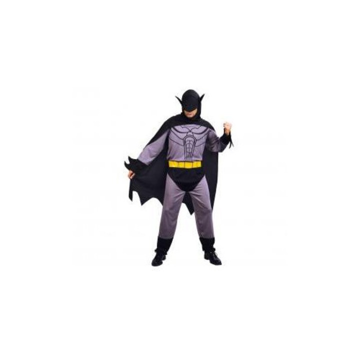 Costum de carnaval, om liliac, peleryna cu gluga, masca, 52, negru-gri