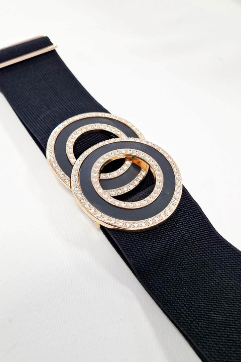 Széles rugalmas öv nőknek dekoratív OO csattal, fekete, UNI