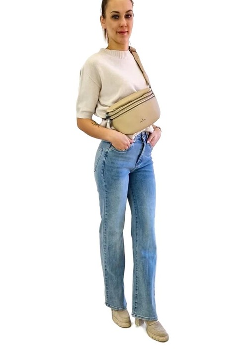 Nelino Moon női farmer, széles szárú, kék, zsebes, magas derekú, pamut/poliészter/elasztán