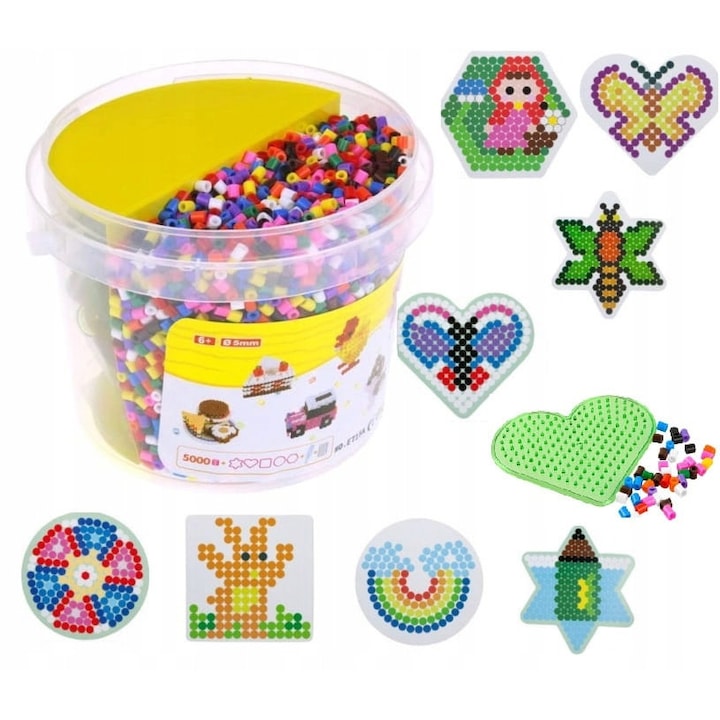 Творчески комплект от 5000 перли за пресоване, LandToys, 5 пластмасови шаблона, 10 картонени шаблона, многоцветен