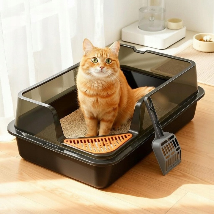 Litiere pentru pisici, duza inchisa, 40cm, cu mata de curatare si usor de curatat