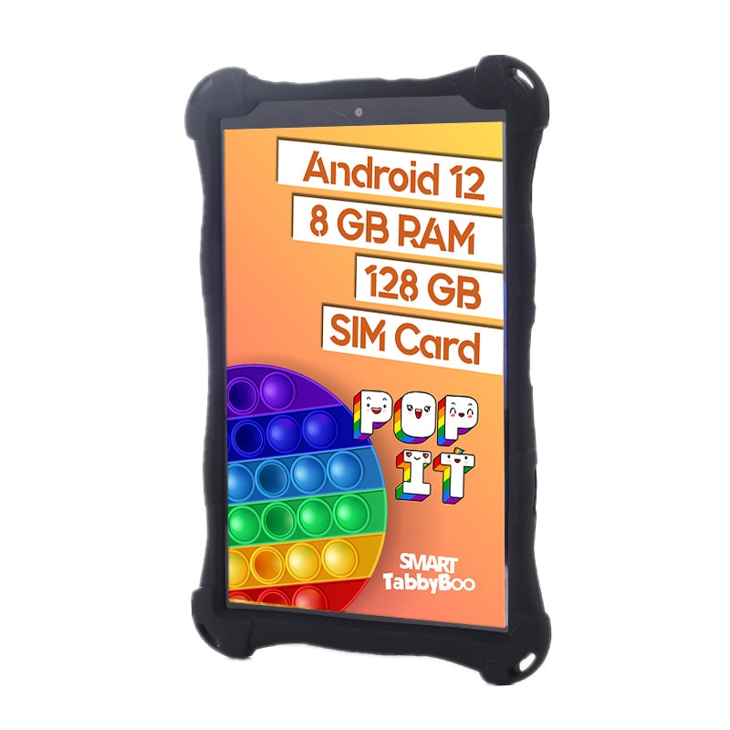 Tableta Popit, 8 inch, SIM card si Wi-Fi, 128GB, 8GB RAM, 1000 jocuri si activitati educative pentru copii, cartela SIM cadou, Android 12, OctaCore, ecranIPS, negru