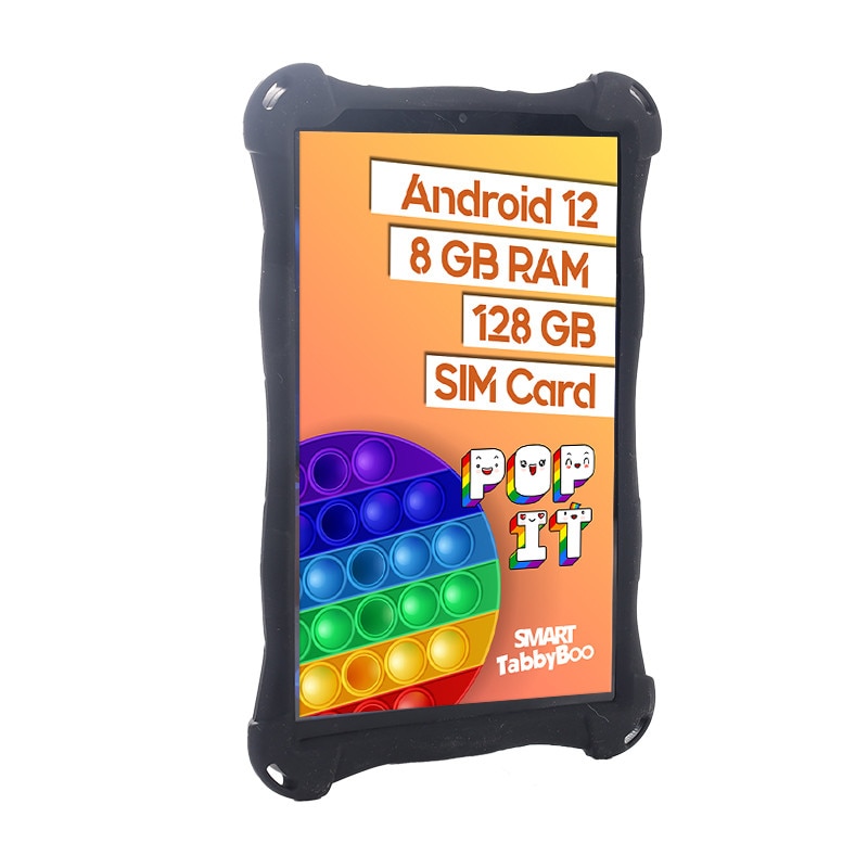 Tableta Popit, 8 inch, SIM card si Wi-Fi, 128GB, 8GB RAM, 1000 jocuri si activitati educative pentru copii, cartela SIM cadou, Android 12, OctaCore, ecranIPS, negru