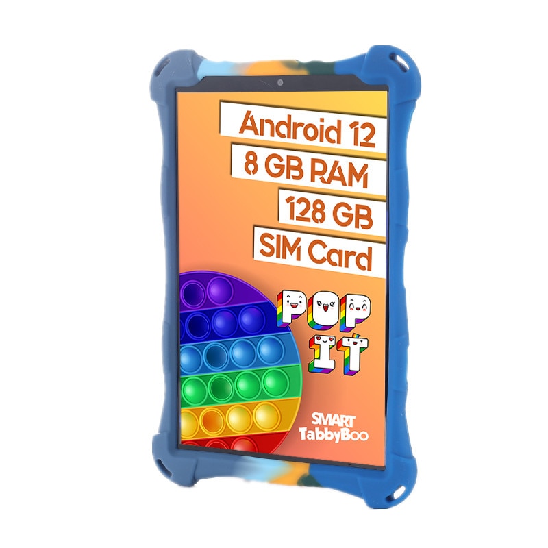 Tableta Popit, 8 inch, SIM card si Wi-Fi, 128GB, 8GB RAM, 1000 jocuri si activitati educative pentru copii, cartela SIM cadou, Android 12, OctaCore, ecranIPS, navy mixt
