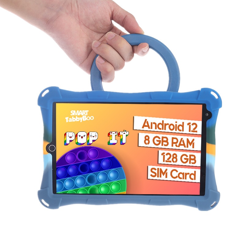 Tableta Popit, 8 inch, SIM card si Wi-Fi, 128GB, 8GB RAM, 1000 jocuri si activitati educative pentru copii, cartela SIM cadou, Android 12, OctaCore, ecranIPS, navy mixt