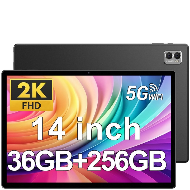 Таблет 14.1" осемядрен, 256GB ROM, 36(12+24)GB RAM, Android 14.0, 5GHz WIFI, 2000*1200 2K FHD, 11580mAh, 13MP+8MP, черен