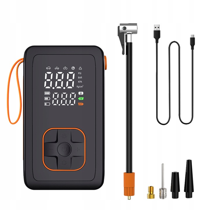 Compresor auto portabil cu acumulator si functie powerbank, 3600 mAh, USB-C