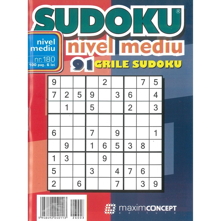 Sudoku nivel mediu 180, nivel mediu - Maxim Concept