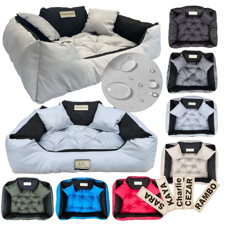 Culcus pentru caini KINGDOG personalizat, waterproof, 100x75cm, jasnosar, marime L, set cu doua perne mici