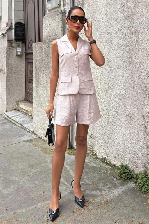 Set compleu din doua piese, JANES, texturat, crem