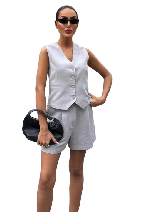 Compleu dama, JANES, set din doua piese, fara maneci, gri, textil