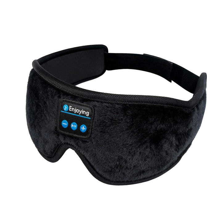 Masca de somn 3D cu Bluetooth, casti pentru somn, material respirabil, neagra, set pentru dormit