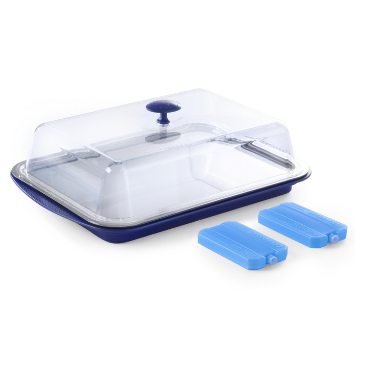 Tava de servire cu capac, set 5 piese, Hendi, 43x29x15cm, transparenta, inox