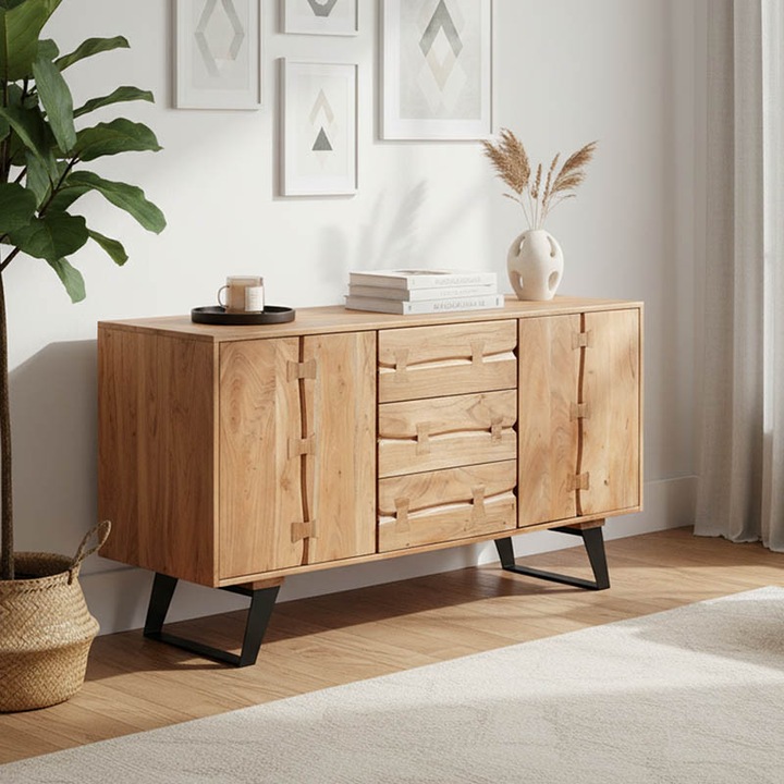 Bufet - Comoda Living Leontina, natur, 150x45x86 cm