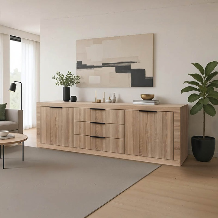 Büfé - Doha Nappali Komód, sonoma tölgy, 210x45x80.5 cm