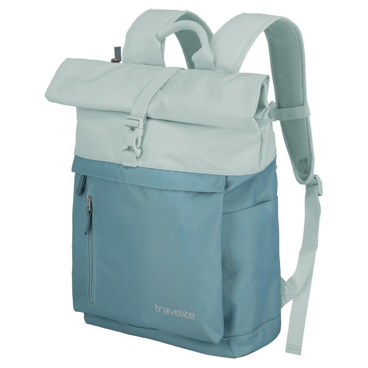 Rucsac Travelite Roll-up albastru deschis, 35L, cu compartiment pentru laptop de 15, 6 inch, panou dorsal respirabil