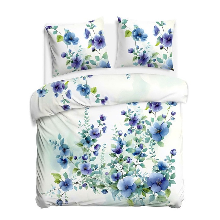 DARYMEX ágyneműhuzat garnitúra, 160x200cm, 2x70x80cm, szatén pamut, kék virágmintás