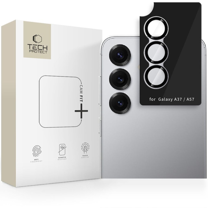 Protectie camera Tech-Protect Camring Fit+, aluminiu si sticla calita, negru, pentru Samsung Galaxy A57 5G