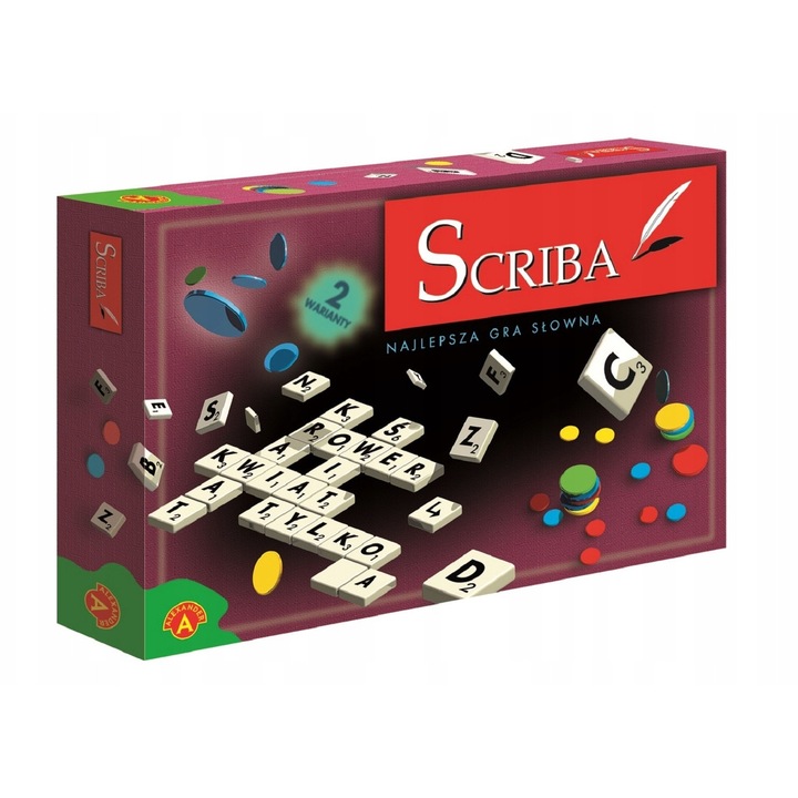 Scriba társasjáték, 2 változat, kétoldalas tábla, jegyzettömb, többszínű