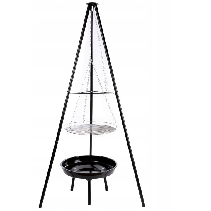 Gratar de gradina cu focar si gratar reglabil, 50 cm, 155 cm inaltime, negru