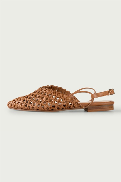 ALURA, Balerini slingback de piele cu perforatii Magda, Caramel