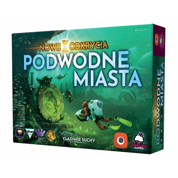 Társasjáték Podwodne Miasta: Új Felfedezések, 8 játékos tábla, 52 új kártya, többszínű