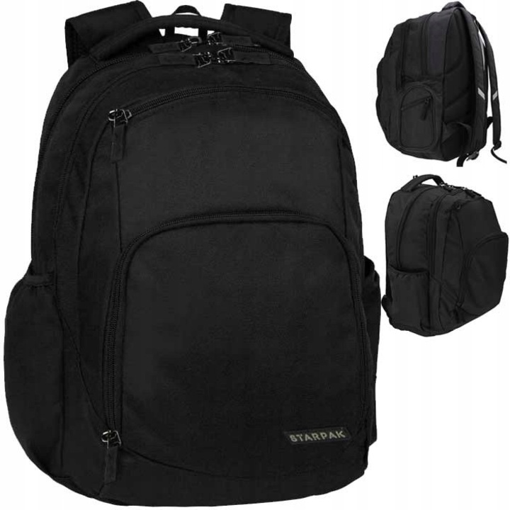 Starpak iskolatáska, több rekeszes, 27L, fekete, 44x32x19cm