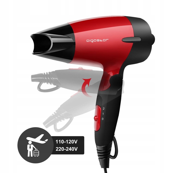 Uscator de par portabil Aigostar Linda 1400W, design exclusiv, rosu, dimensiuni 135x74x225mm