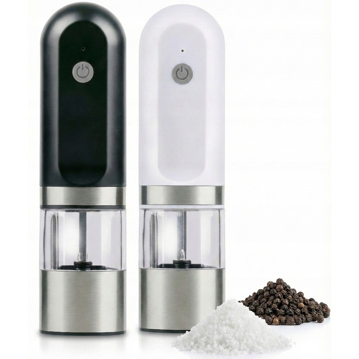 Set Mlynki Electrice Alpina, 2 buc, cu iluminare LED, alimentare USB, 5,2x5,2x19,5cm